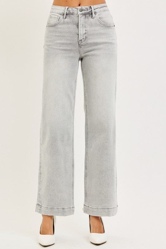 RISEN Light Grey High Rise Ankle Wide Jeans
