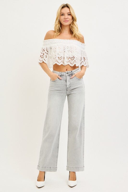 RISEN High Rise Ankle Wide Leg Jeans