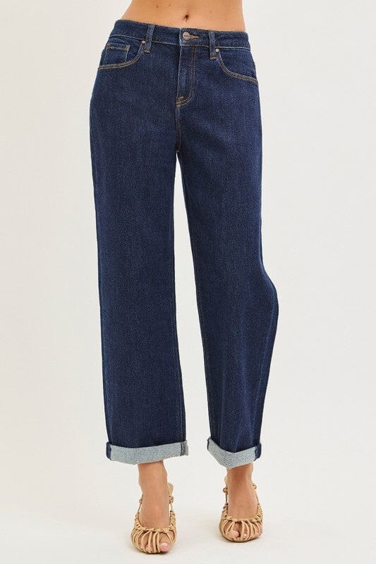 RISEN High Rise Slouchy Boyfriend Cropped Cuffed Hem Jeans