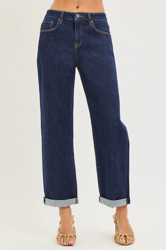 RISEN High Rise Slouchy Boyfriend Cropped Cuffed Hem Jeans