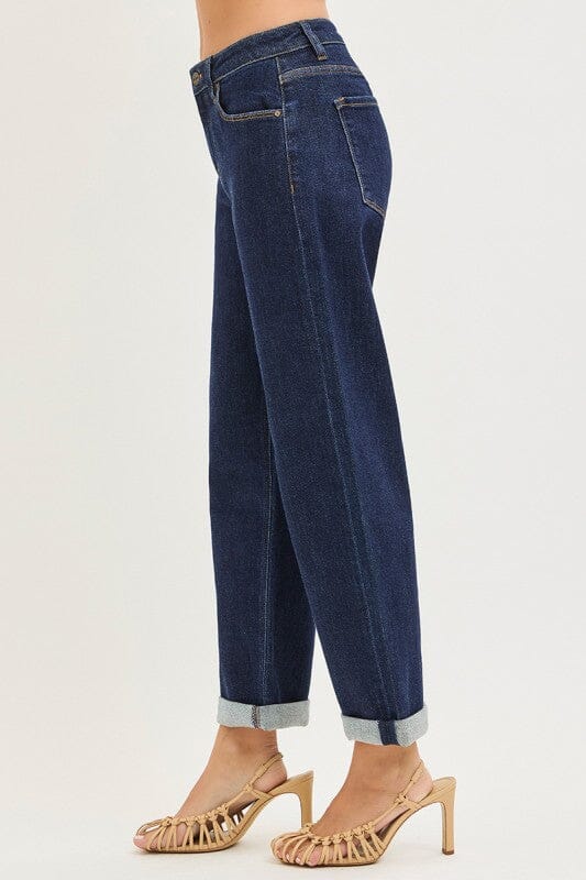 RISEN High Rise Slouchy Boyfriend Cropped Cuffed Hem Jeans