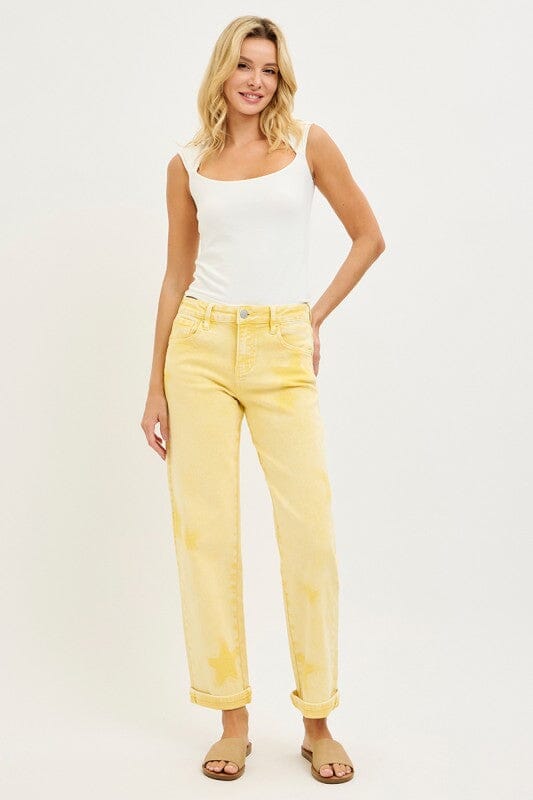 RISEN Yellow Star Slouchy Ankle Boyfriend Jeans