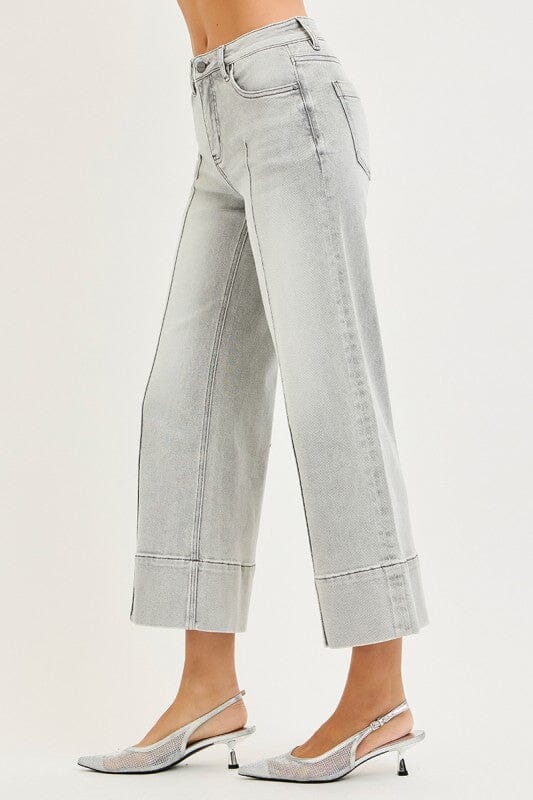 RISEN Tummy Control Gray Mid Rise Crop Wide Pintuck Front