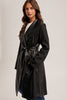Mixed Faux Leather Belted Coat