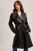 Mixed Faux Leather Belted Coat