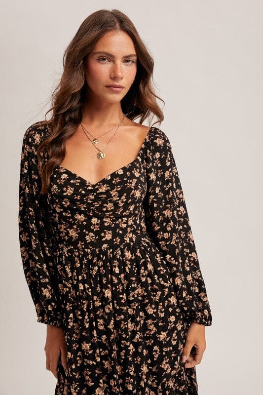 knee length dresses for ladies Sunlit Willow Floral Sweetheart Midi Dress – VICI main image 1