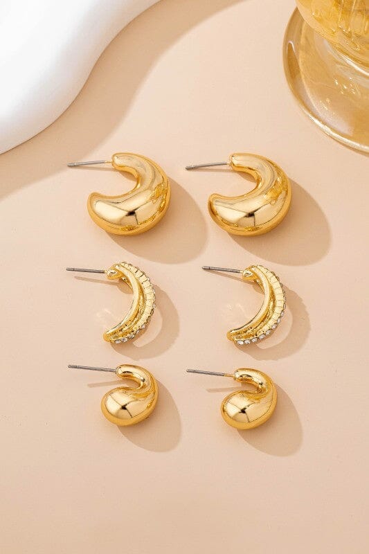 Chunky Hoop Rhinestone Trio Earring Set