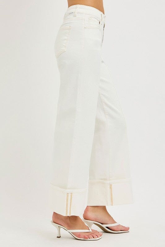 RISEN Tummy Control High Rise Wide Leg Cuffed Jeans