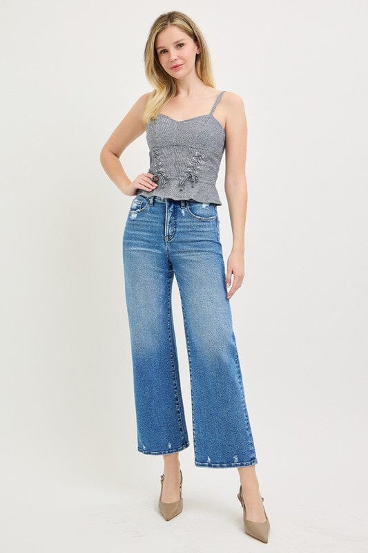 RISEN Tummy Control High Rise Crop Wide Leg Jeans