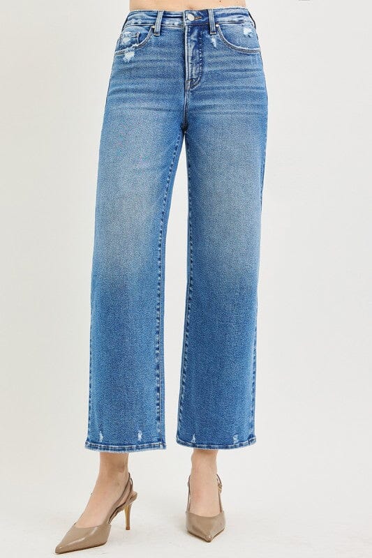 RISEN Tummy Control High Rise Crop Wide Leg Jeans