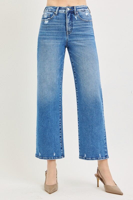 RISEN Tummy Control High Rise Crop Wide Leg Jeans