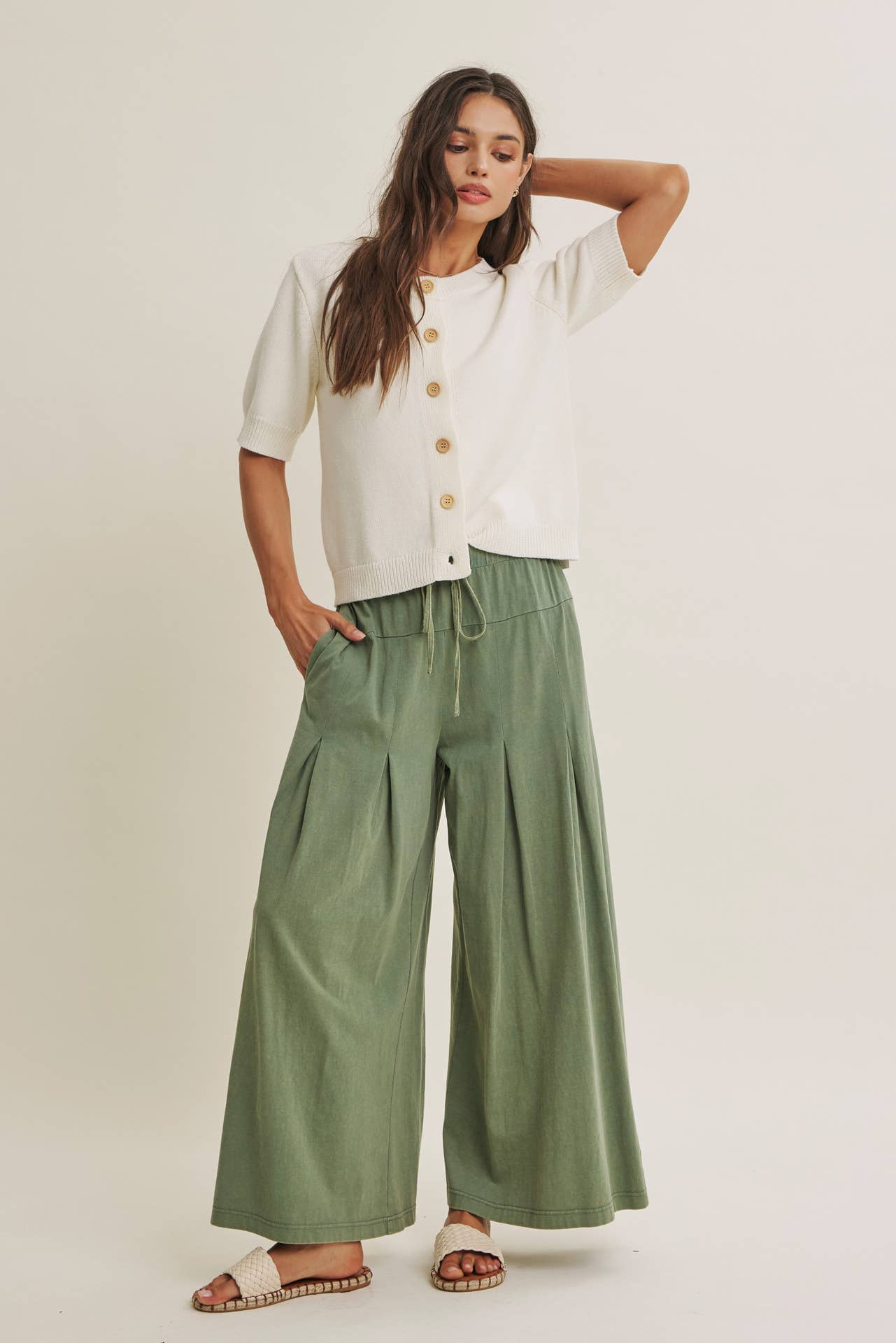 WEEKEND COFFEE MINIMAL SILHOUETTE COTTON CARDIGAN: IVORY / S