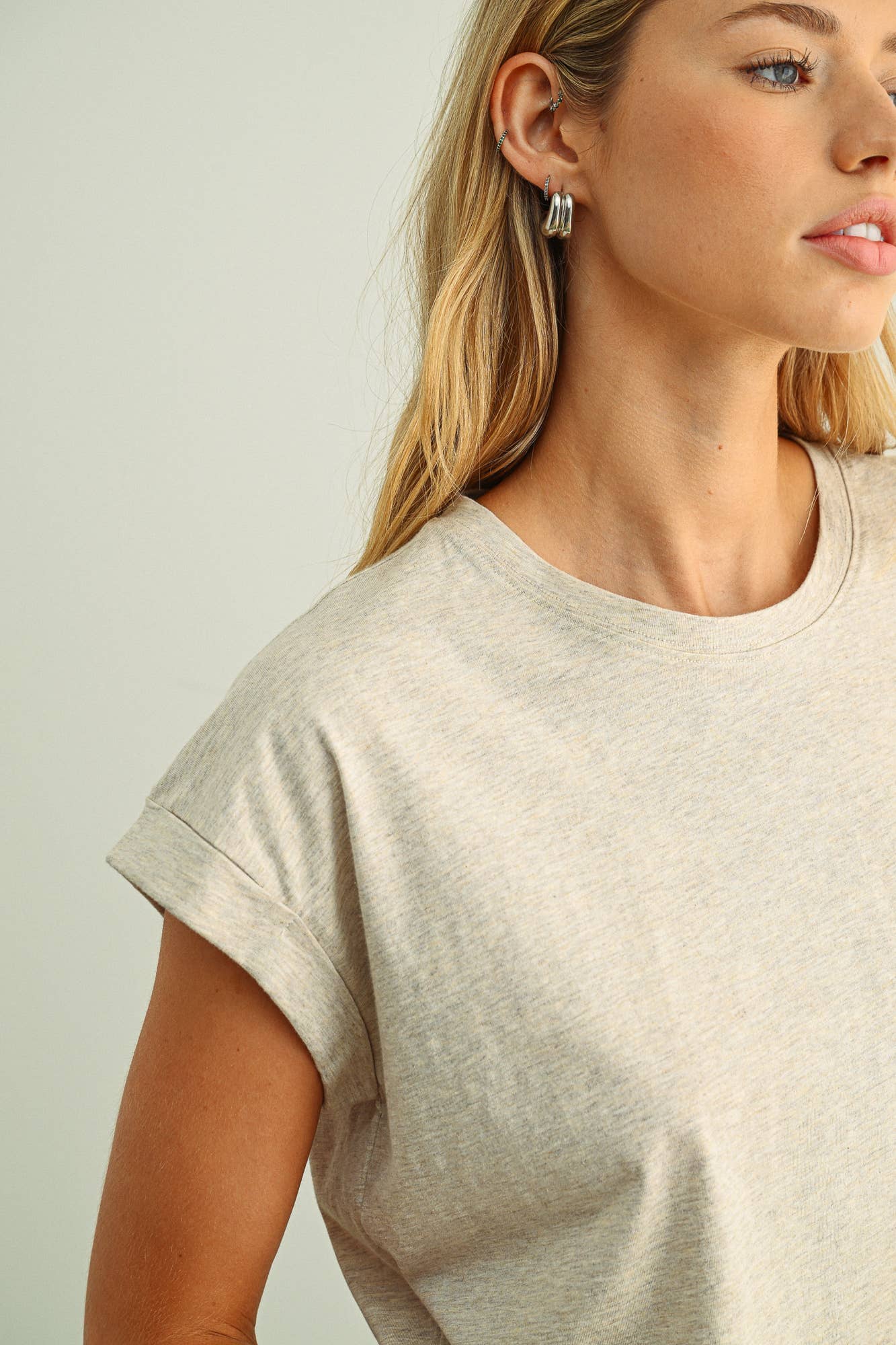 Melange Tan Cropped Cotton Top