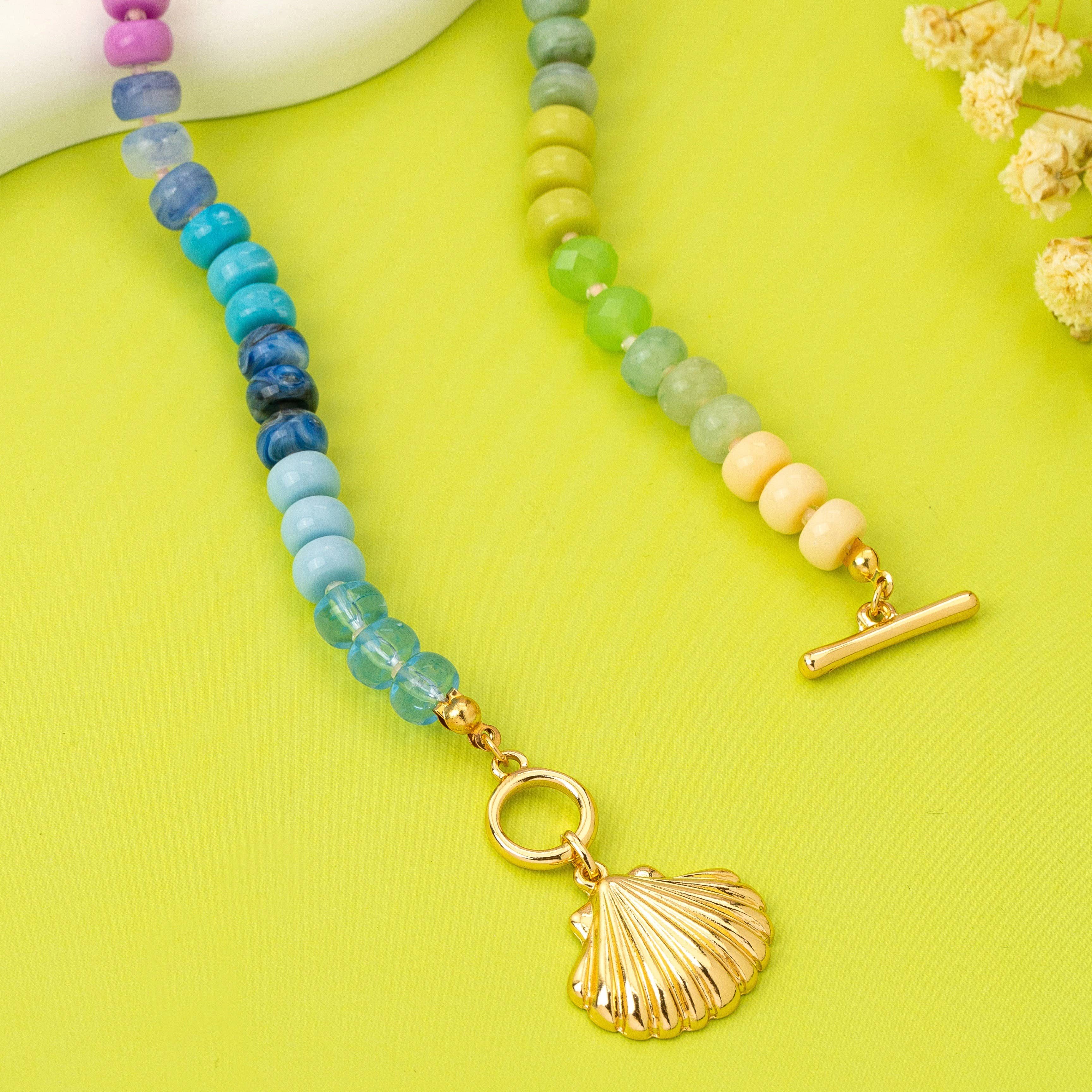 Rainbow Beaded Seashell Charm Necklace | 80N92899: Gold | Stella & Grace Boutique .