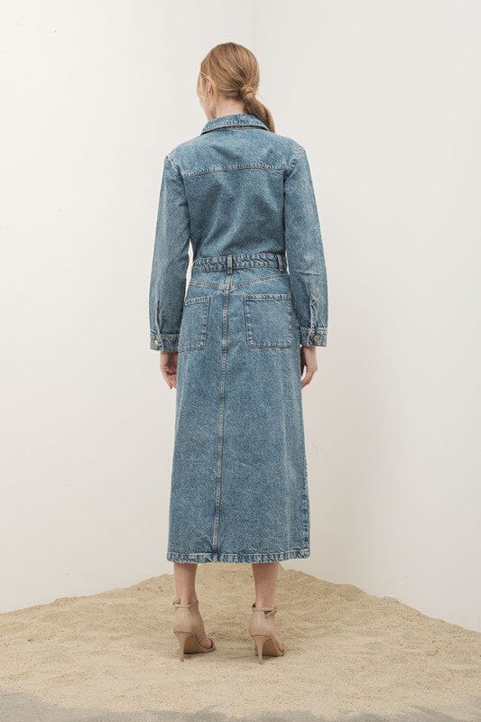 Denim Lapel Collar Maxi Dress