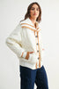 CONTRAST TRIM QUILTED KNIT JACKET - CJ25541: CREAM/CAMEL / S-M-L (3-2-1)