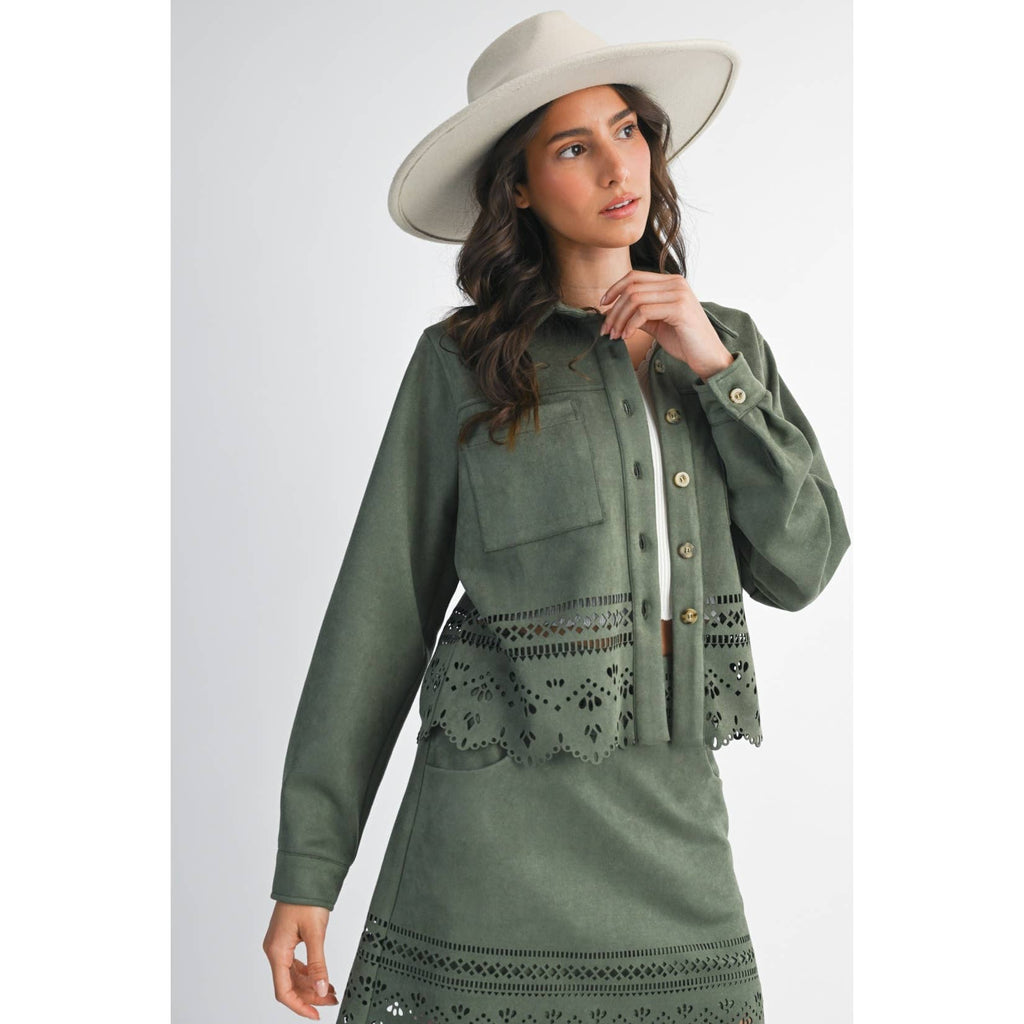 LASERCUT DETAILING JACKET: OLIVE / S-M-L(3-2-1)