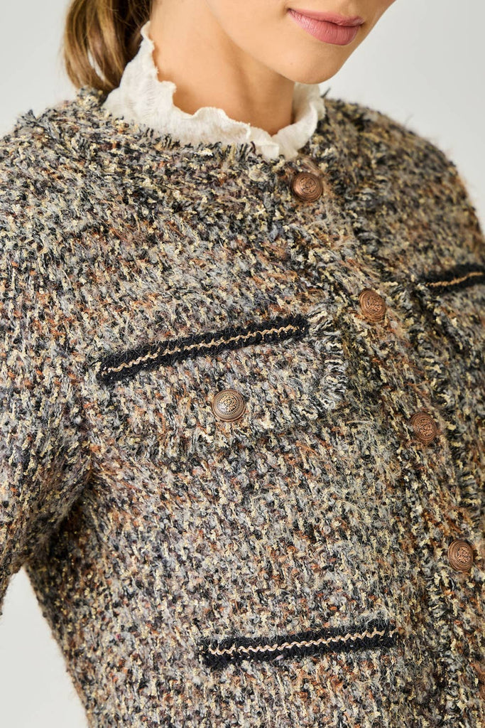61191 Fringe Tweed Jacket: Stone/Grey / Small