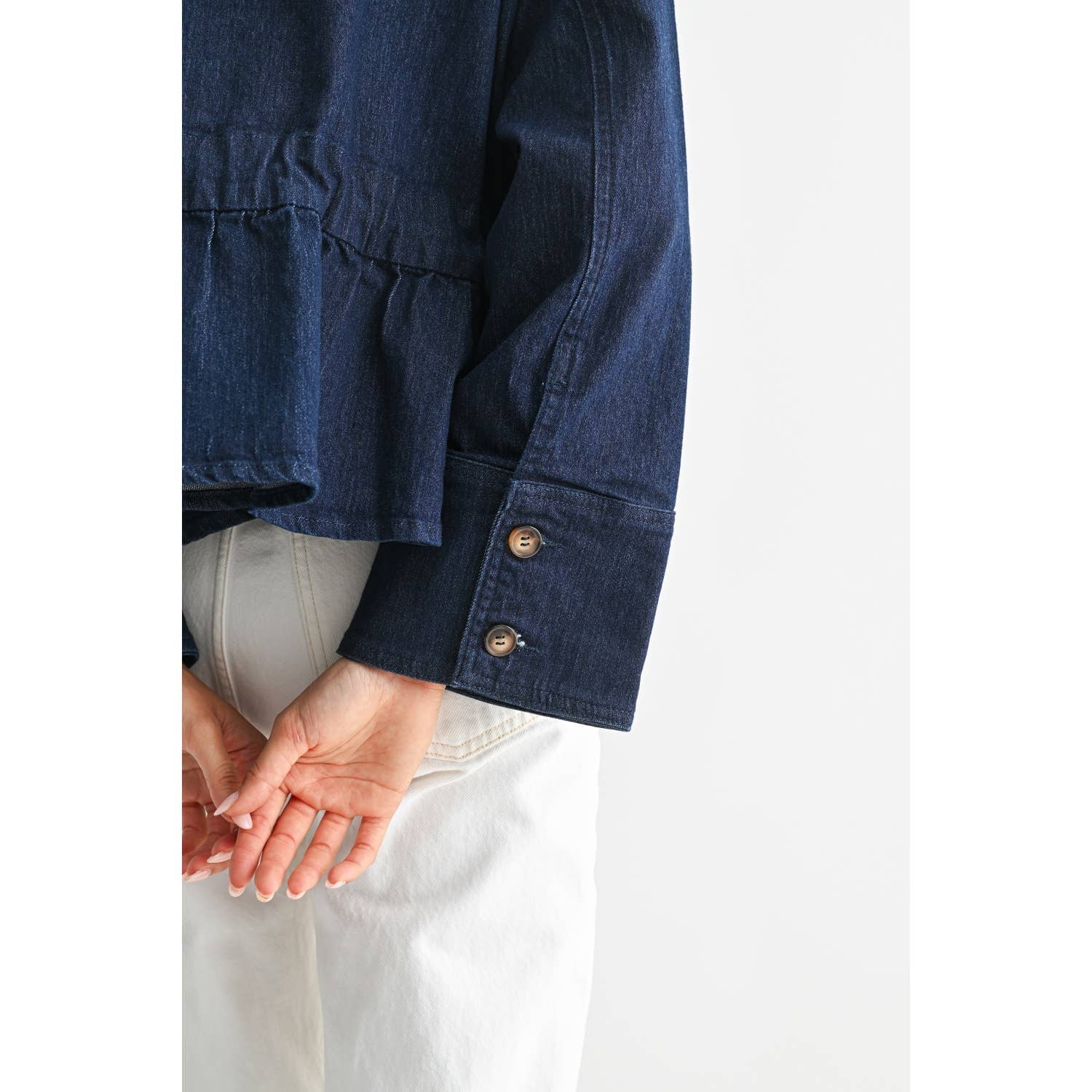 PREMIUM DENIM JACKET WITH ADJUSTABLE WAIST: DARK DENIM / S-M-L(3-2-1)