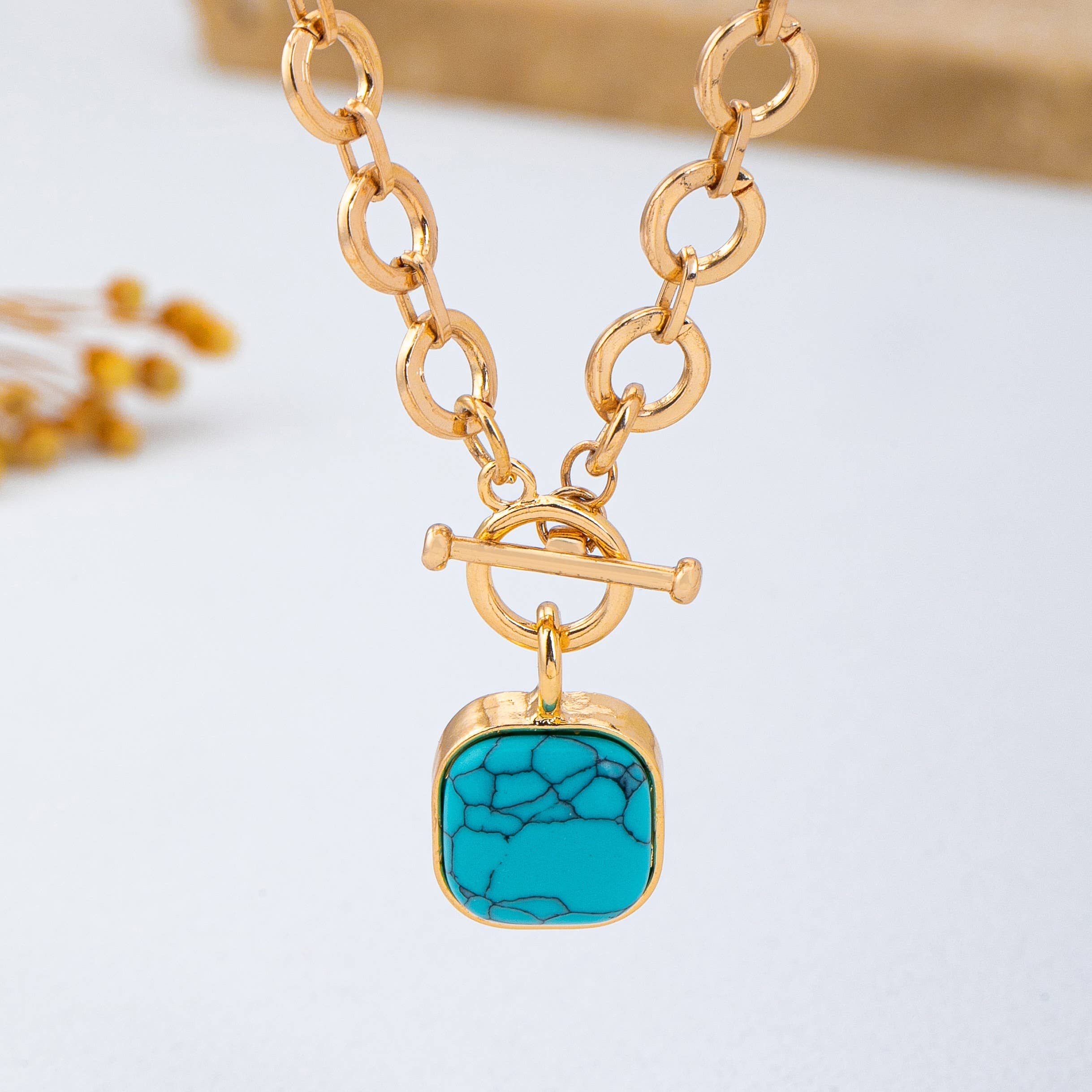 Turquoise-Tone Medallion Toggle Necklace | 80N93042: Gold | Stella & Grace Boutique .