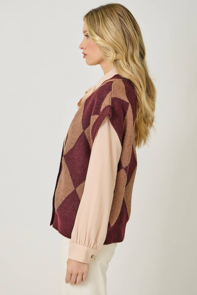 61140 Argyle Sweater Vest: Merlot / Small