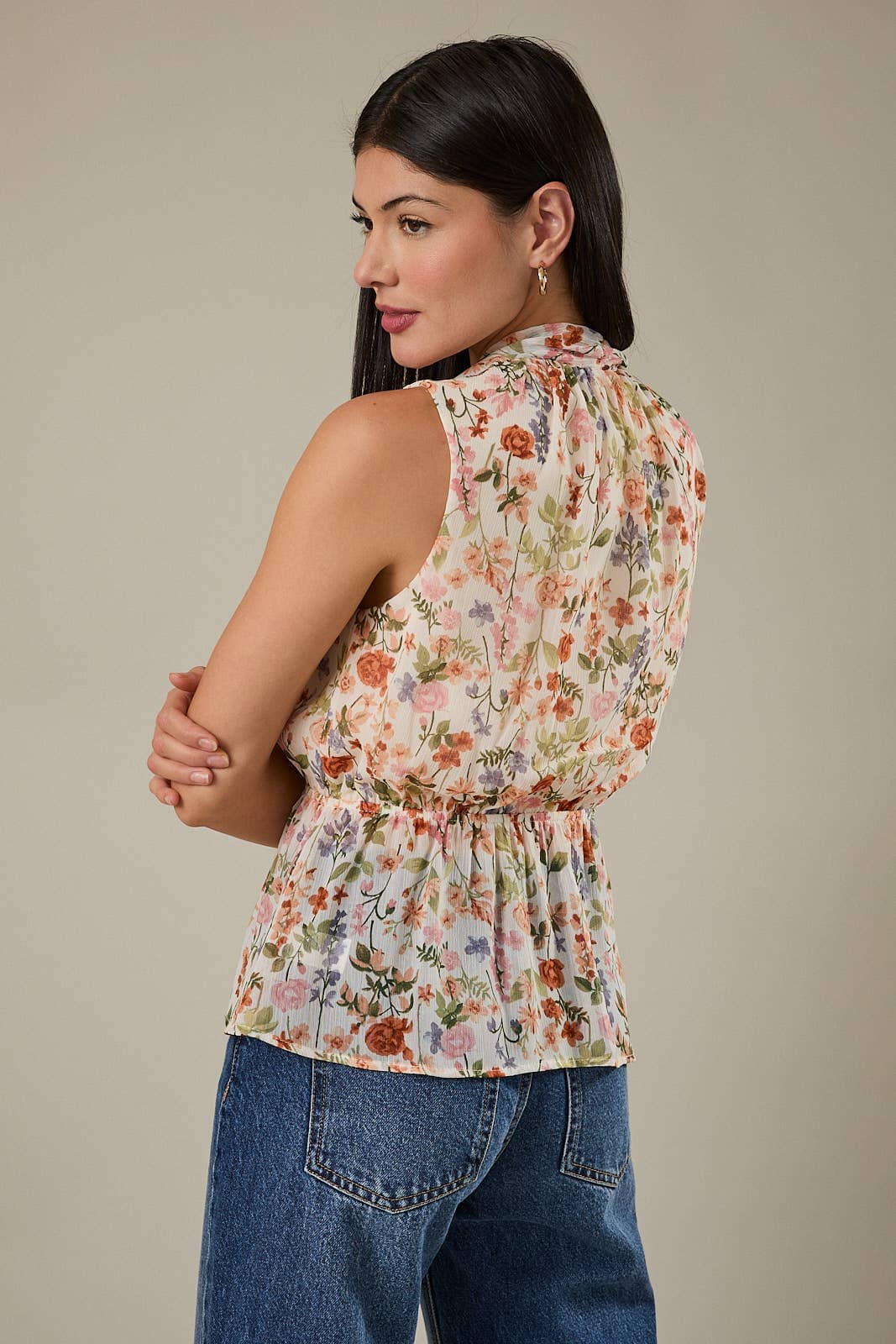 Floral Surplice Peplum Top
