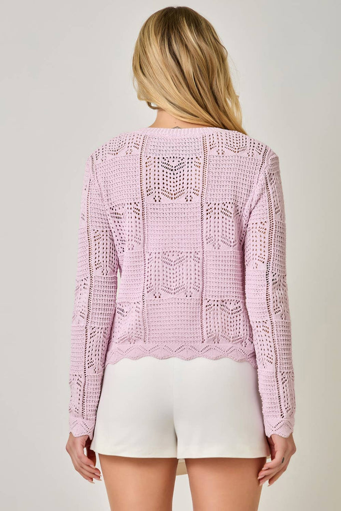 71163 Spring Pointelle Cardigan: Lavender / Small