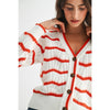 CHEVRON STRIPE BUTTON-UP KNIT CARDIGAN: CREAM/RUST MULTI / S-M-L(3-2-1)