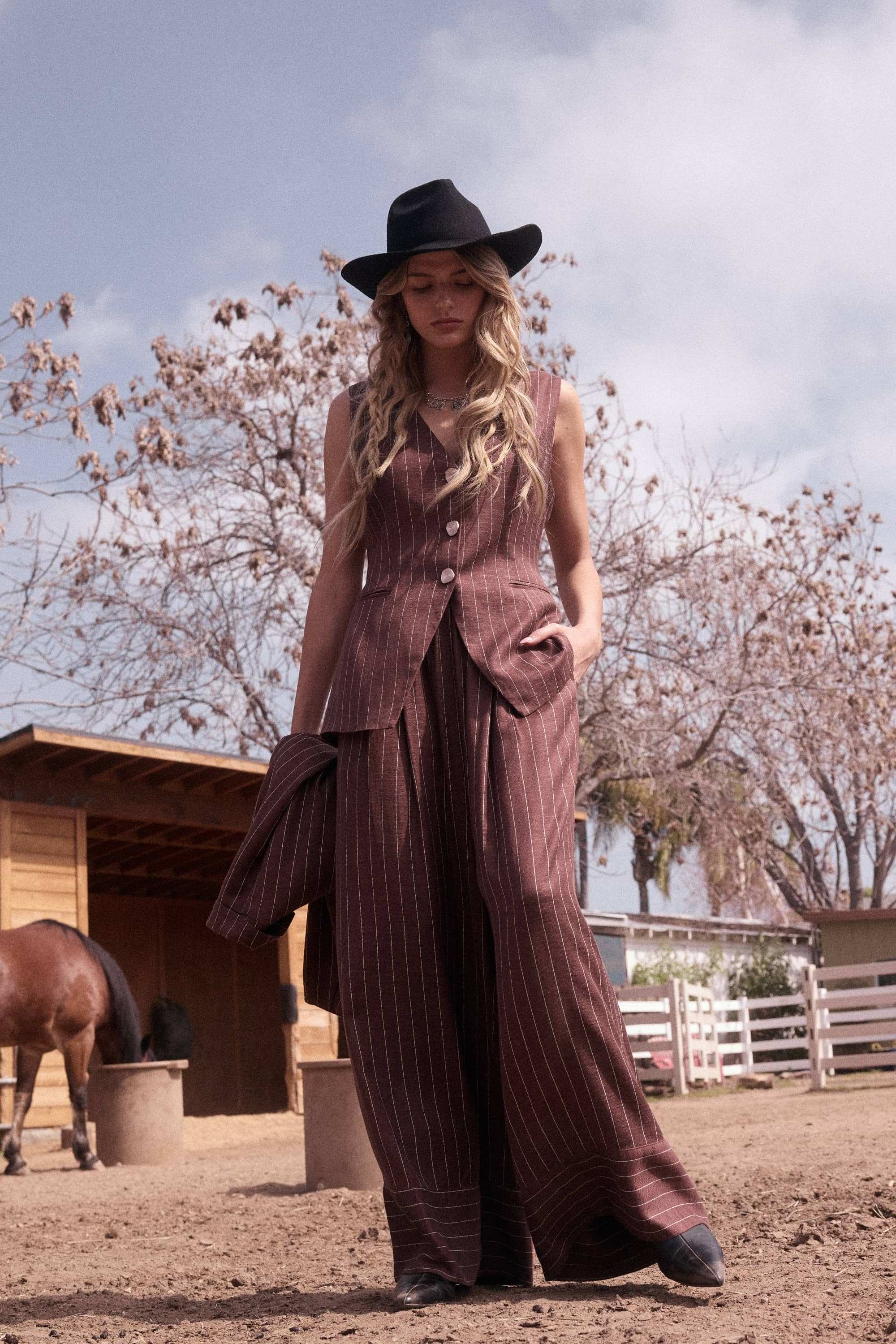Pinstripe Vest: Brown-Ivory / XS