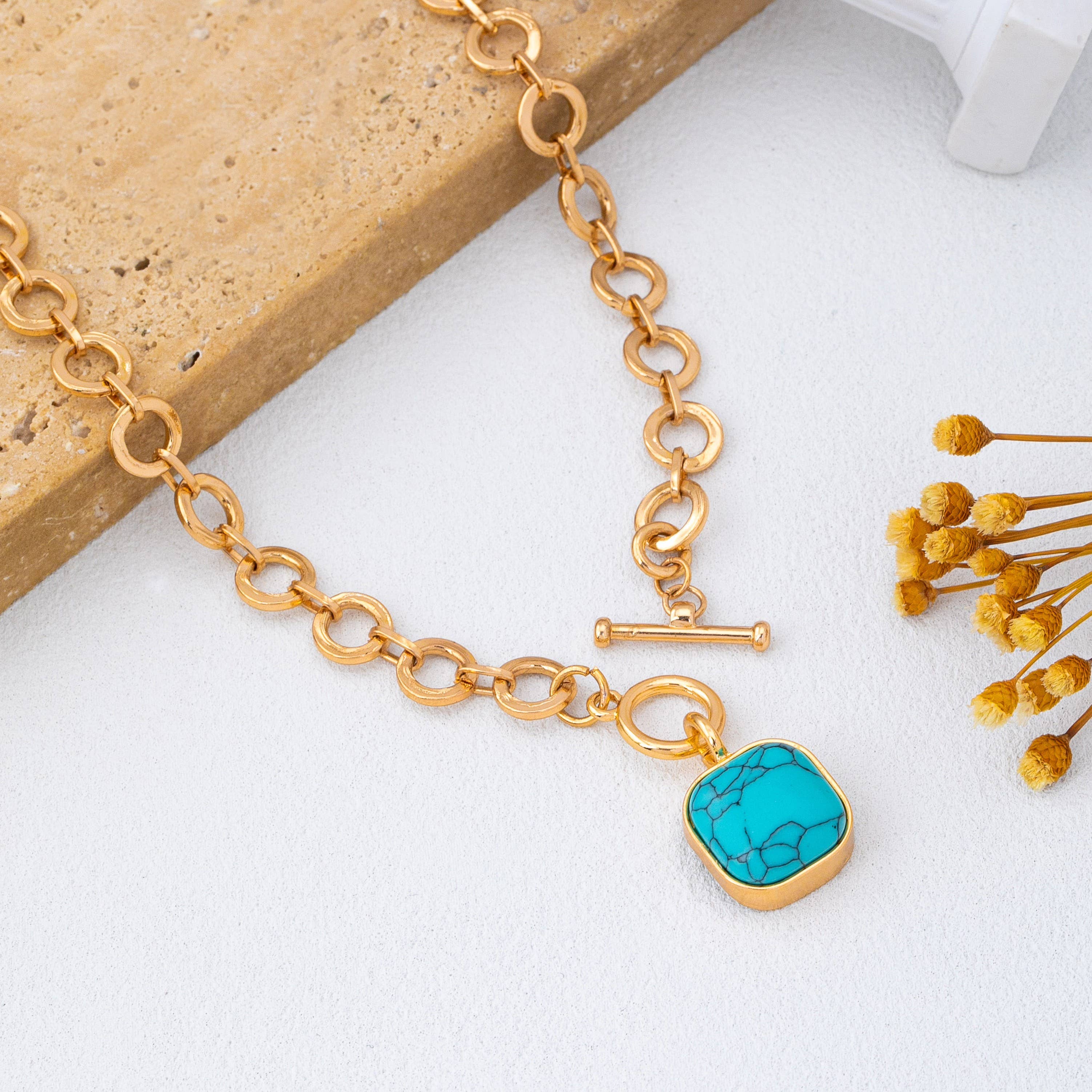 Turquoise-Tone Medallion Toggle Necklace | 80N93042: Gold | Stella & Grace Boutique .