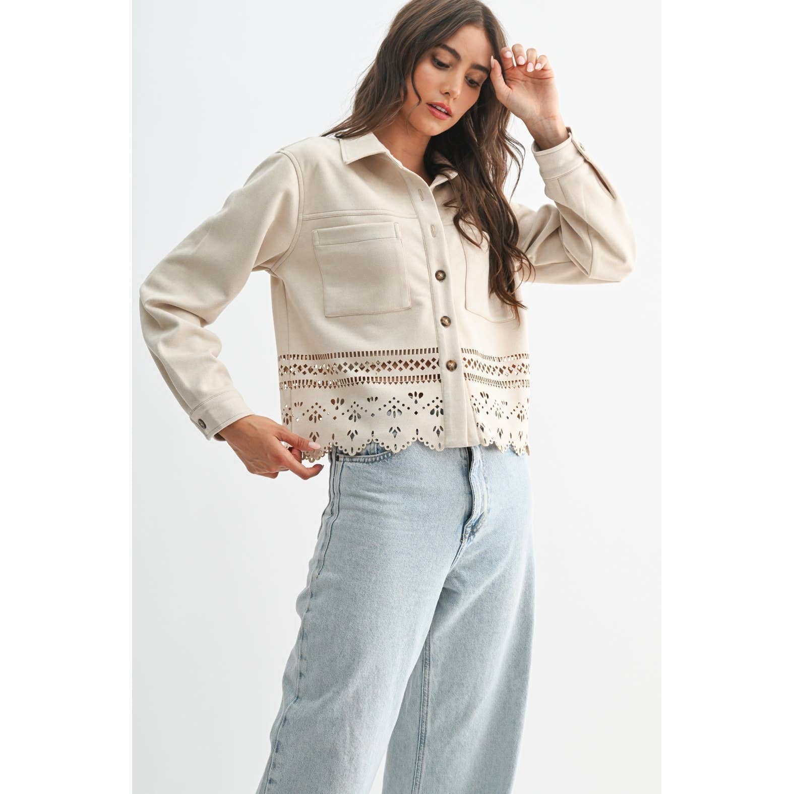 LASERCUT DETAILING JACKET: STONE / S-M-L(3-2-1)