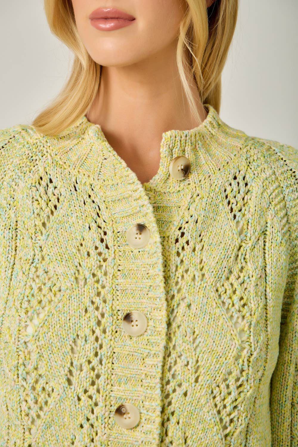 61380 Multicolor Cable Knit Cardigan: Yellow Multi / Medium