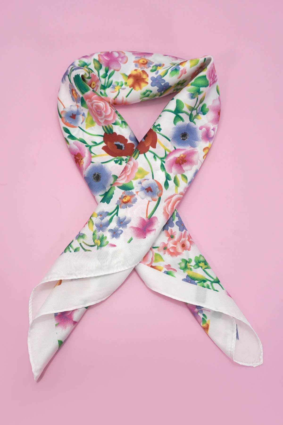 LARGE FLORAL PRINT BANDANA SCARF | 40SC656: White | Stella & Grace Boutique .