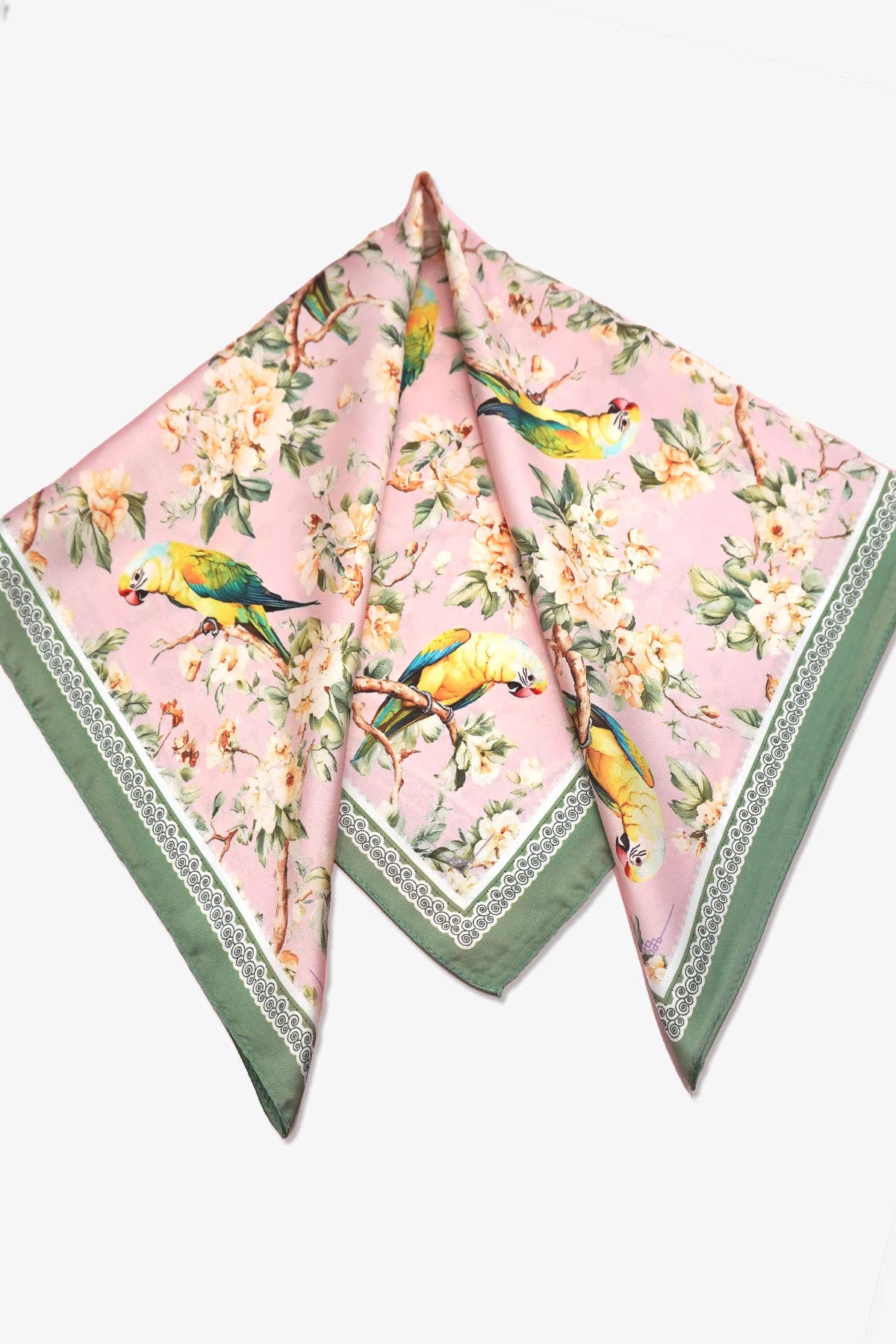 FLORAL BIRD PRINT SILKY FEEL BANDANA SCARF | 40SC641: Pink | Stella & Grace Boutique .