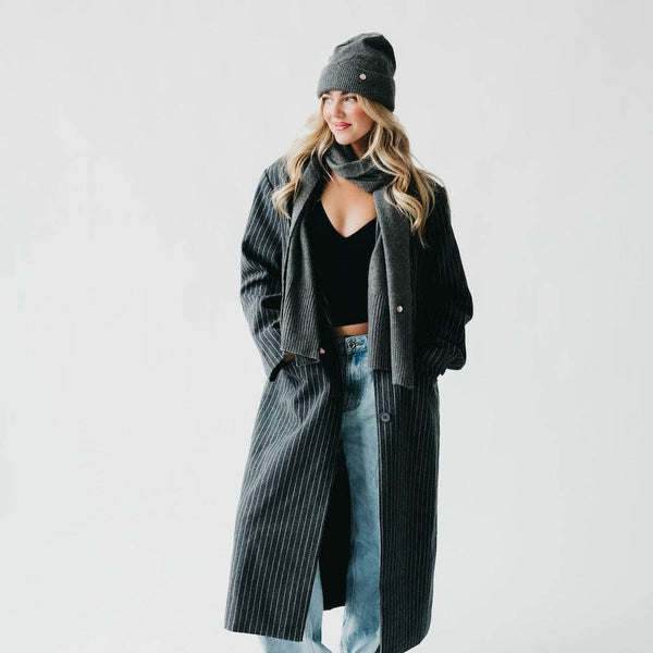 Cassidy Cashmere Wrap and Beanie Duo Wholesale: Charcoal