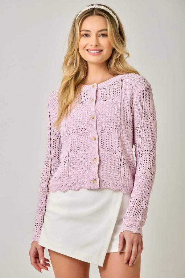 71163 Spring Pointelle Cardigan: Lavender / Small