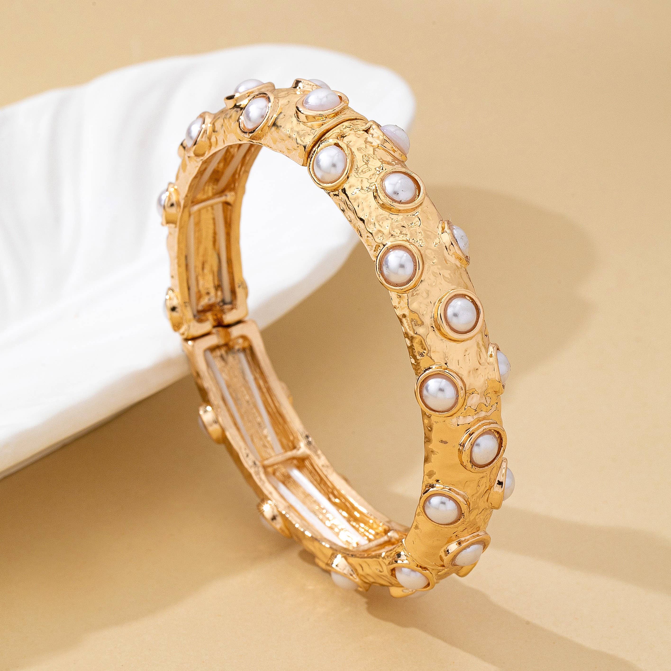 Vintage Gold and Pearl Embellished Bangle | 80B1772: Gold | Stella & Grace Boutique .
