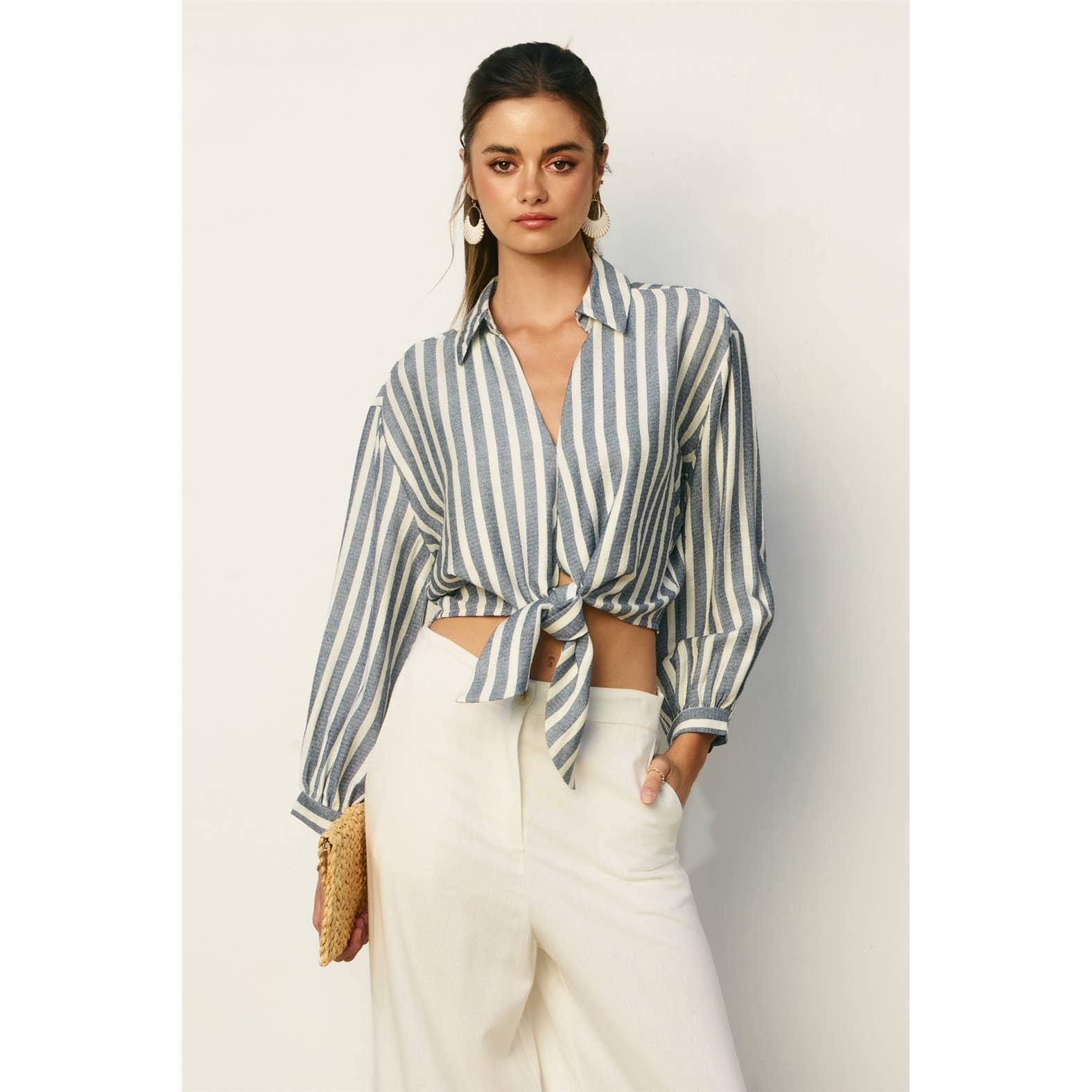 Saltwater Stripe Knot Front Shirt: CHAMBRAY STRIPE / S-M-L(2-2-2)