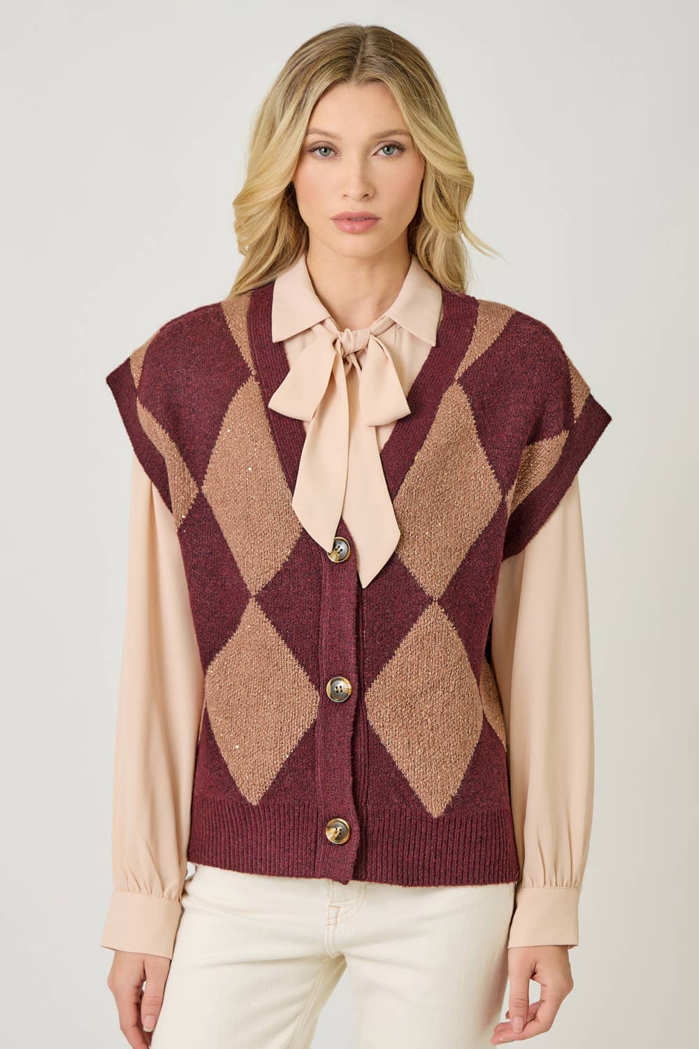 61140 Argyle Sweater Vest: Merlot / Small