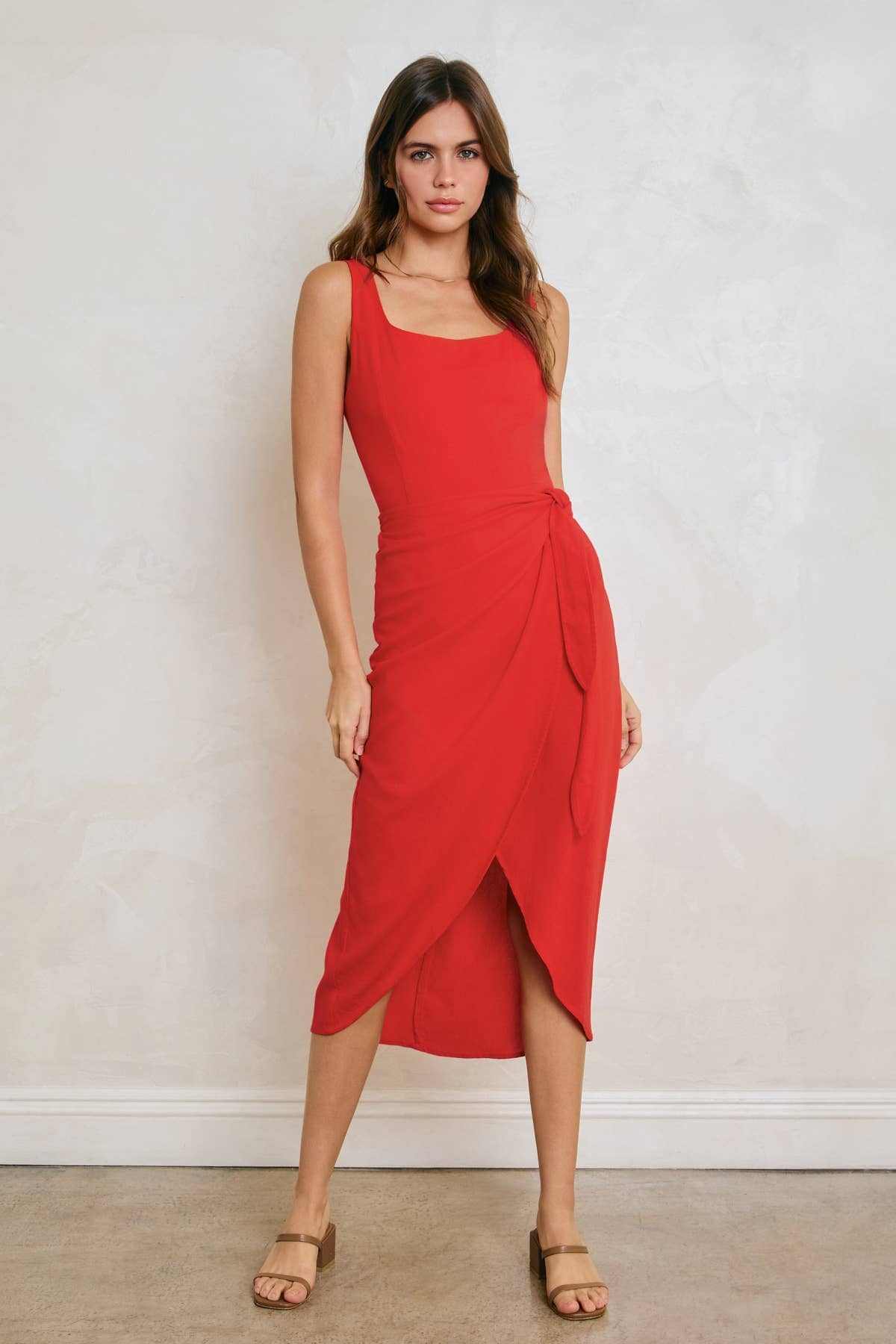 Heaven Sent Tulip Hem Midi Wrap Dress: RED ROUGE / S-M-L(3-2-1)
