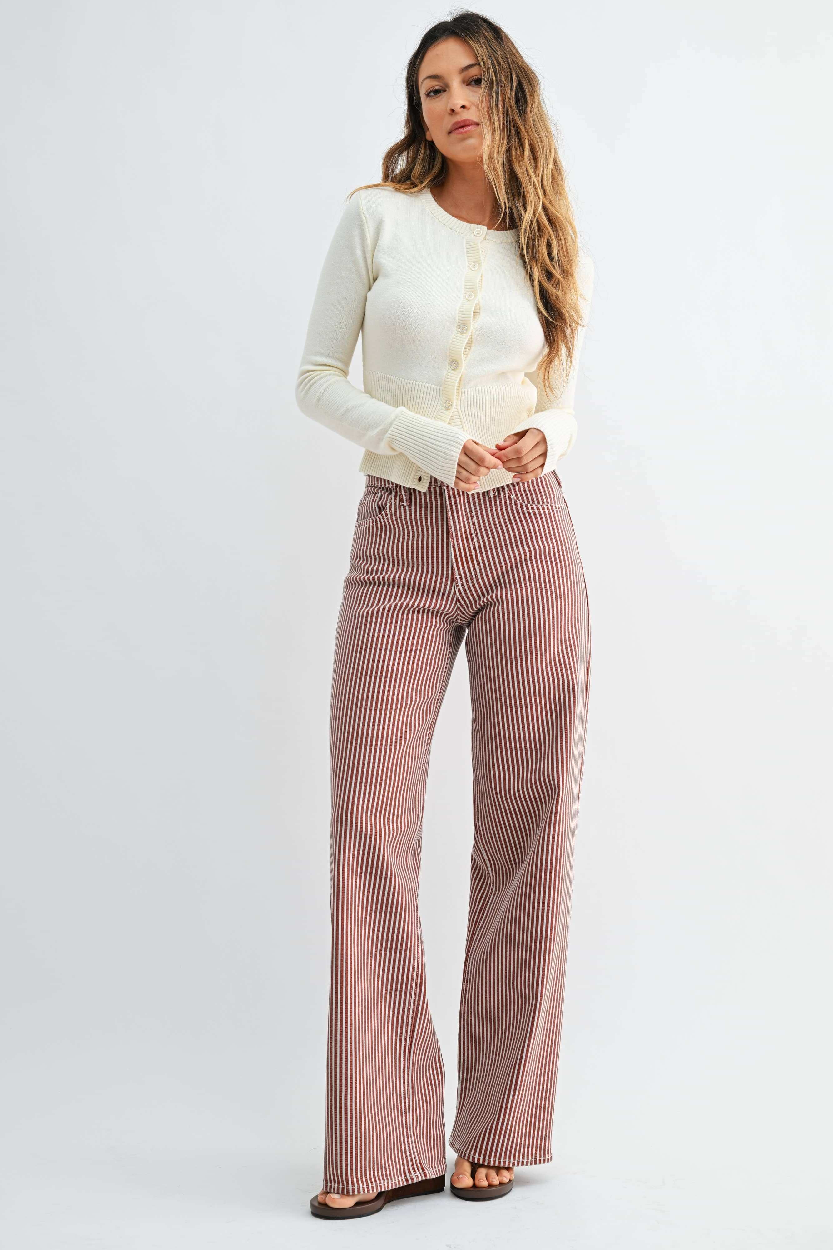 BP453J-A - SPICE BRWN STRIPE - Relaxed Wide Leg: 30