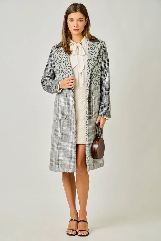 61271 Mixed Media Long Coat: Grey Mix / Small