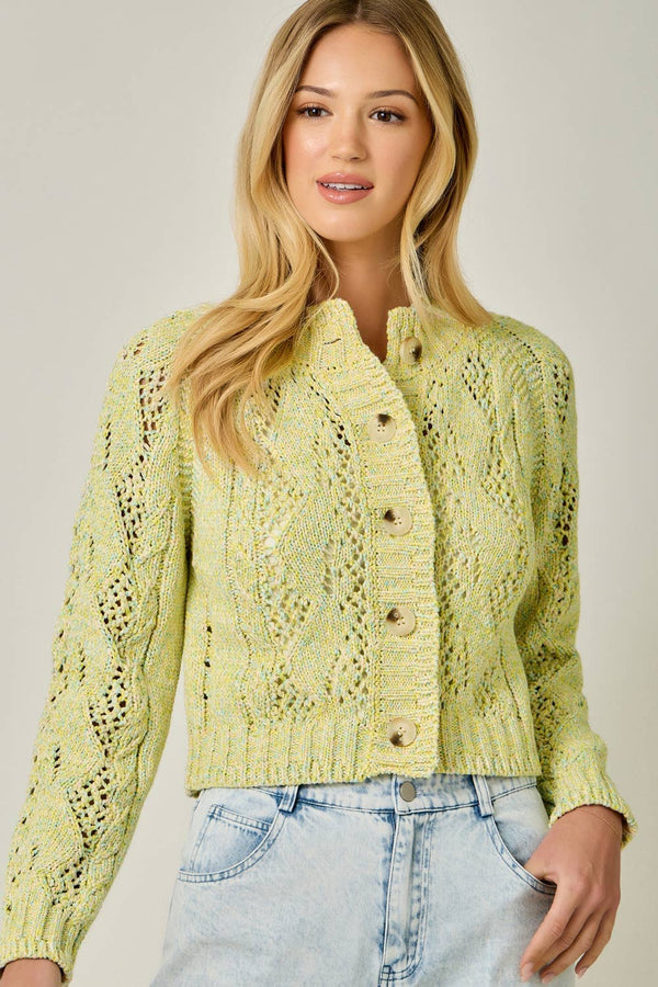 61380 Multicolor Cable Knit Cardigan: Yellow Multi / Medium