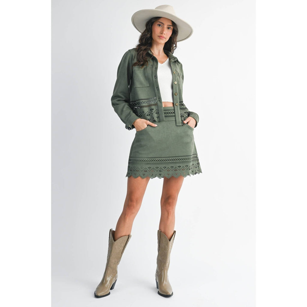 LASERCUT DETAILING JACKET: OLIVE / S-M-L(3-2-1)