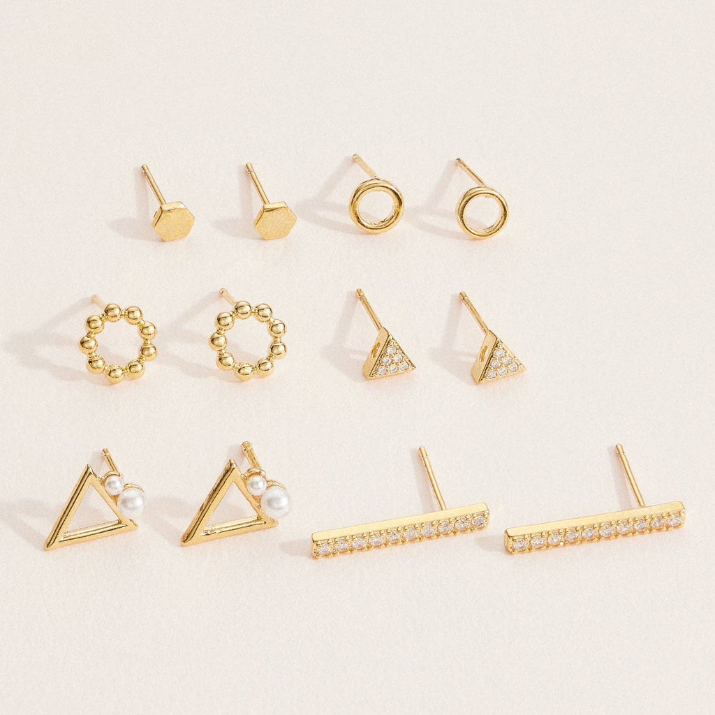 18K Gold Dipped Geometric & Crystal Stud Set: Gold / One / 4DE38120