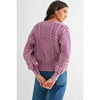 CEW26163 WASHED BLENDED BERRY CABLE KNIT CARDIGAN: BERRY / S-M-L(3-2-1)
