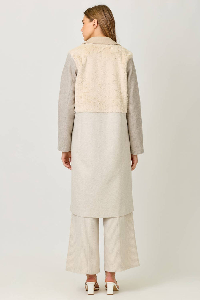61307 Color Blocked Long Coat: Oatmeal Mix / Small