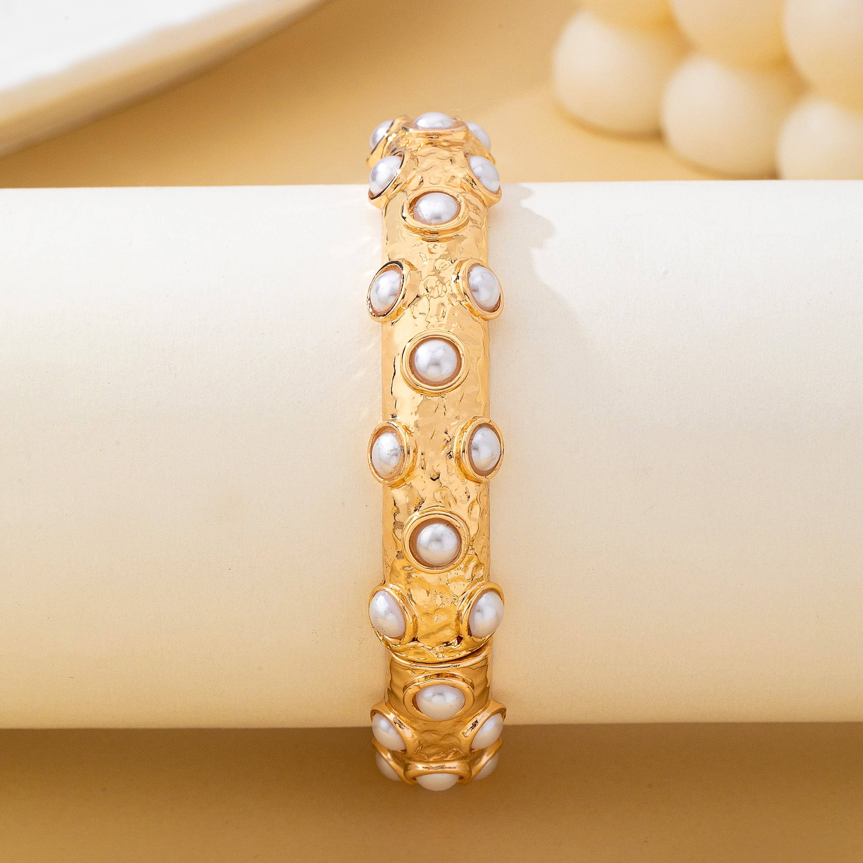 Vintage Gold and Pearl Embellished Bangle | 80B1772: Gold | Stella & Grace Boutique .