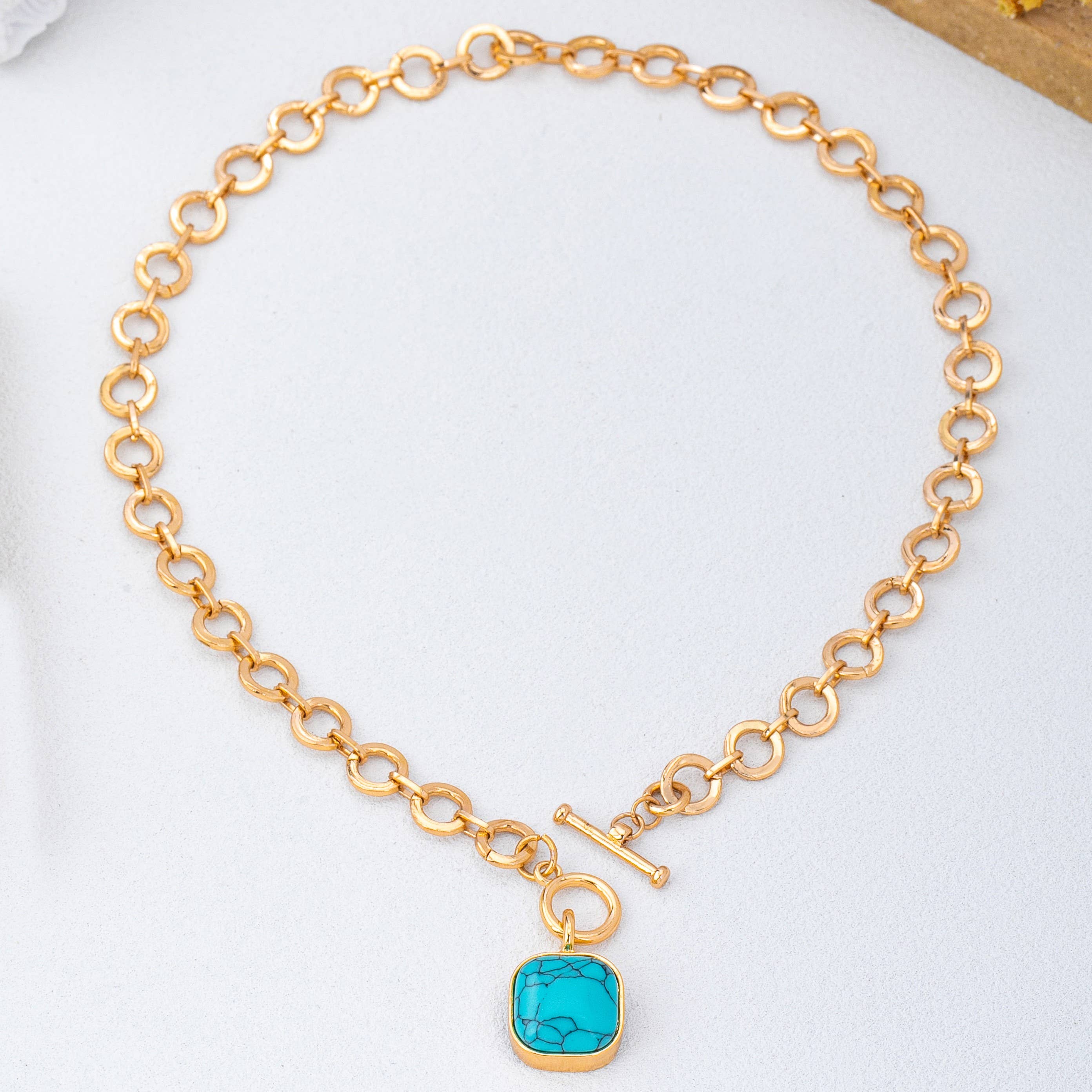 Turquoise-Tone Medallion Toggle Necklace | 80N93042: Gold | Stella & Grace Boutique .