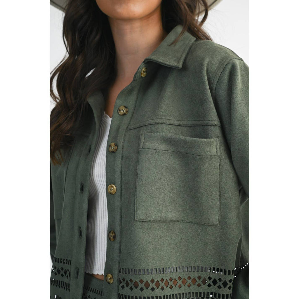 LASERCUT DETAILING JACKET: OLIVE / S-M-L(3-2-1)